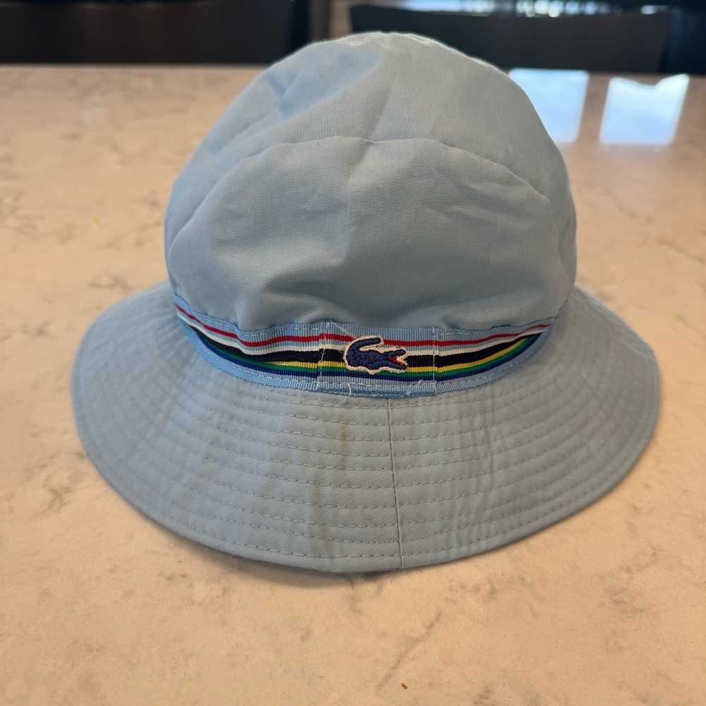 Vintage IZOD Lacoste “For Her” Bucket Hat – Sky Blue with Rainbow Stripe Band